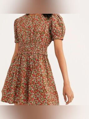 Free People Women’s Floral Puff-Sleeve Dress in Red and Green